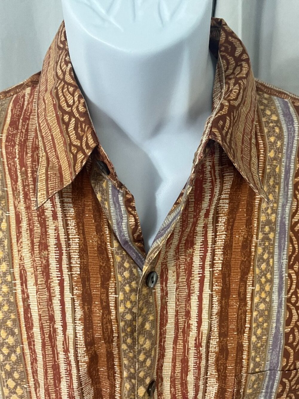 🌺 Tori Richard Men’s Hawaiian Shirt Brown Tan Red Short Sleeve Size L EUC 🌴